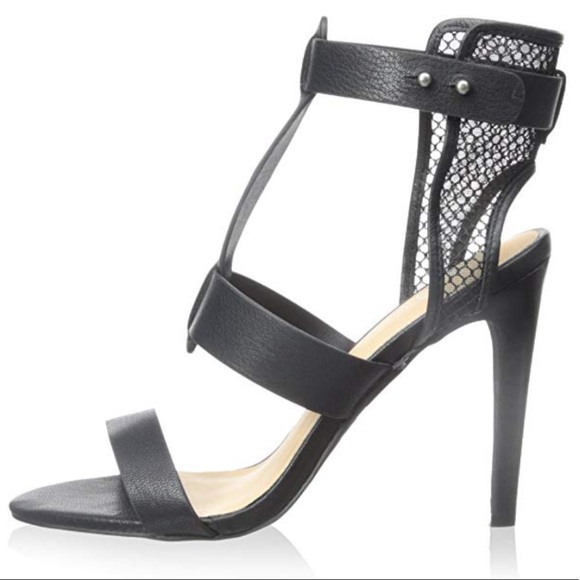 Black Mesh Genuine Leather High Heel Sandal - Picture 6 of 8